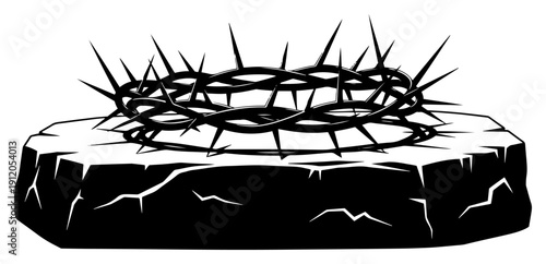 Crown of thorns resting on a solid stone base vector illustration for religious easter theme