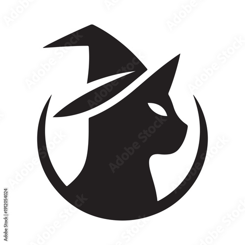 witch cat vector silhouette clip art logo design illustration. abstract witch cat icon set collection