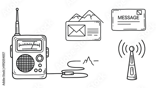Communication Set Elements: This illustration highlights various communication tools, perfect for depicting messaging, data exchange, and wireless transmission.