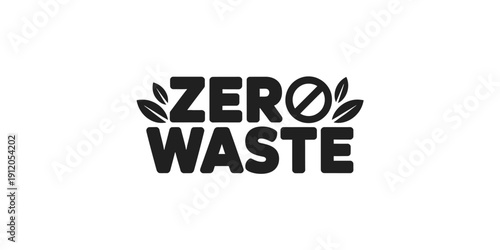 Zero waste concept with stylized leaves and bold text illustration