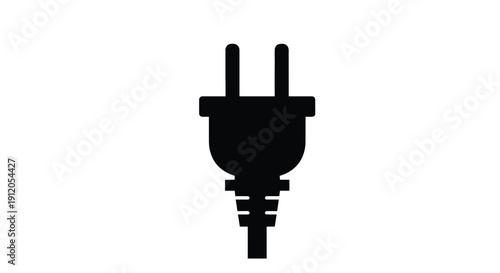 Simple black silhouette of a two prong electrical plug against a white background
