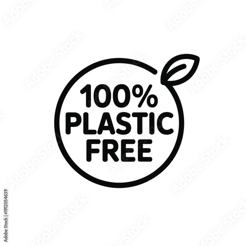 A circular emblem declares 100 plastic free with a leaf illustration