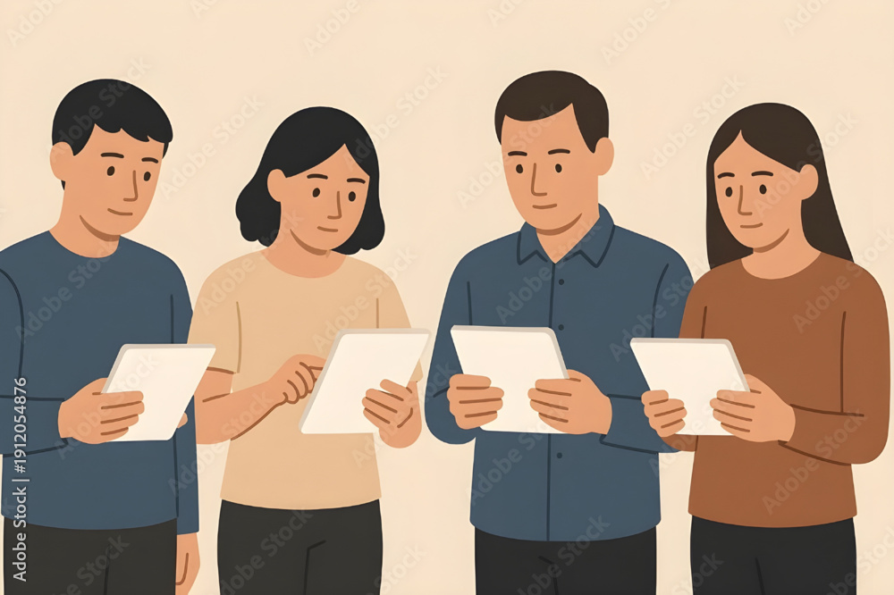 Fototapeta premium People Using Tablets Flat Vector Illustration