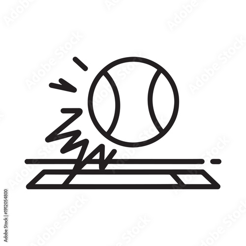 A simple line drawing depicts a baseball bouncing on a surface