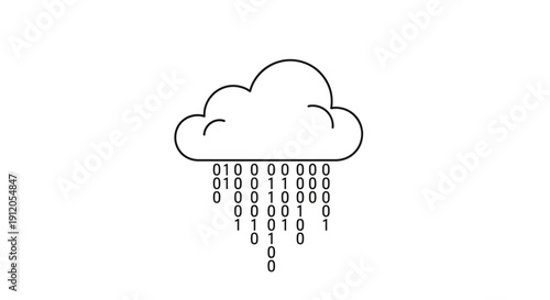 Vector cloud raining binary code icon isolated on White Background