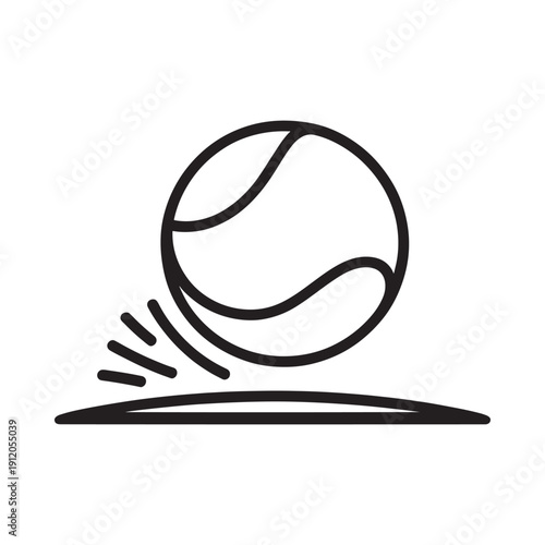 Simple black and white line drawing of a bouncing tennis ball