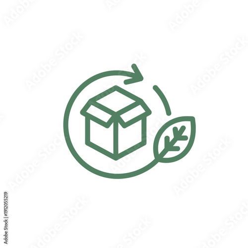 Green recycling symbol featuring a cardboard box and a leaf illustration