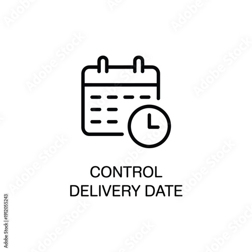 A minimalist icon depicting a calendar with a clock alongside text