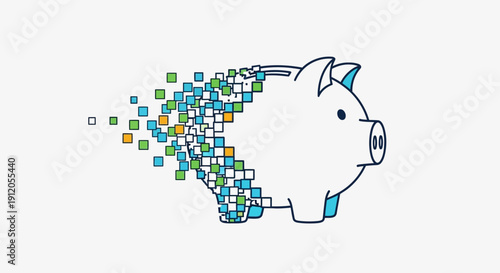 Vector piggy bank with colorful coins spilling out in a creative financial concept isolated on White Background