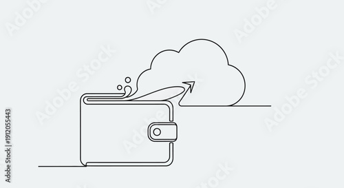 Vector illustration of a wallet with a coin and an arrow emerging from it towards a cloud isolated on White Background