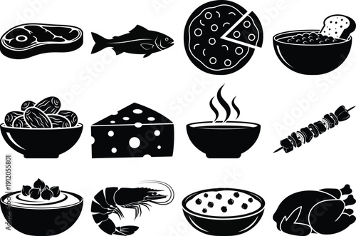 Ramadan islamic halal food vector bundle muslim fasting meal icons and graphics