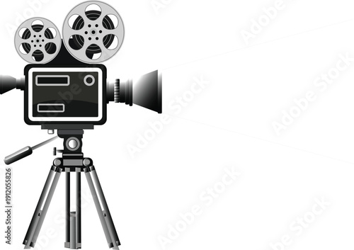 Vintage film camera recording scene classic cinematography concept studio background