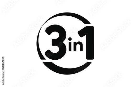 Black and white graphic displaying the text 3in1 within a circular frame