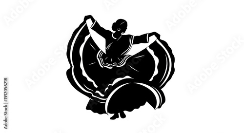 Black silhouette of a whirling dervish dancer in motion.