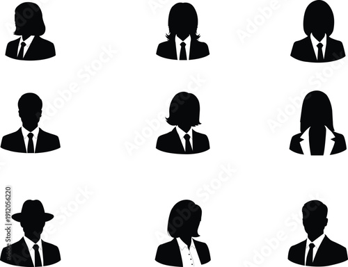 Business people silhouette avatar icon set for corporate profile and user identity design