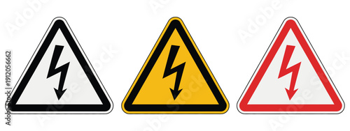 High Voltage Warning icon vector illustration, electrical danger symbol with safety alert, caution sign for hazard prevention and workplace safety.