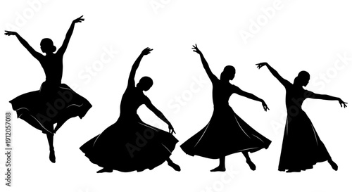 Silhouettes of women dancing in various elegant poses.