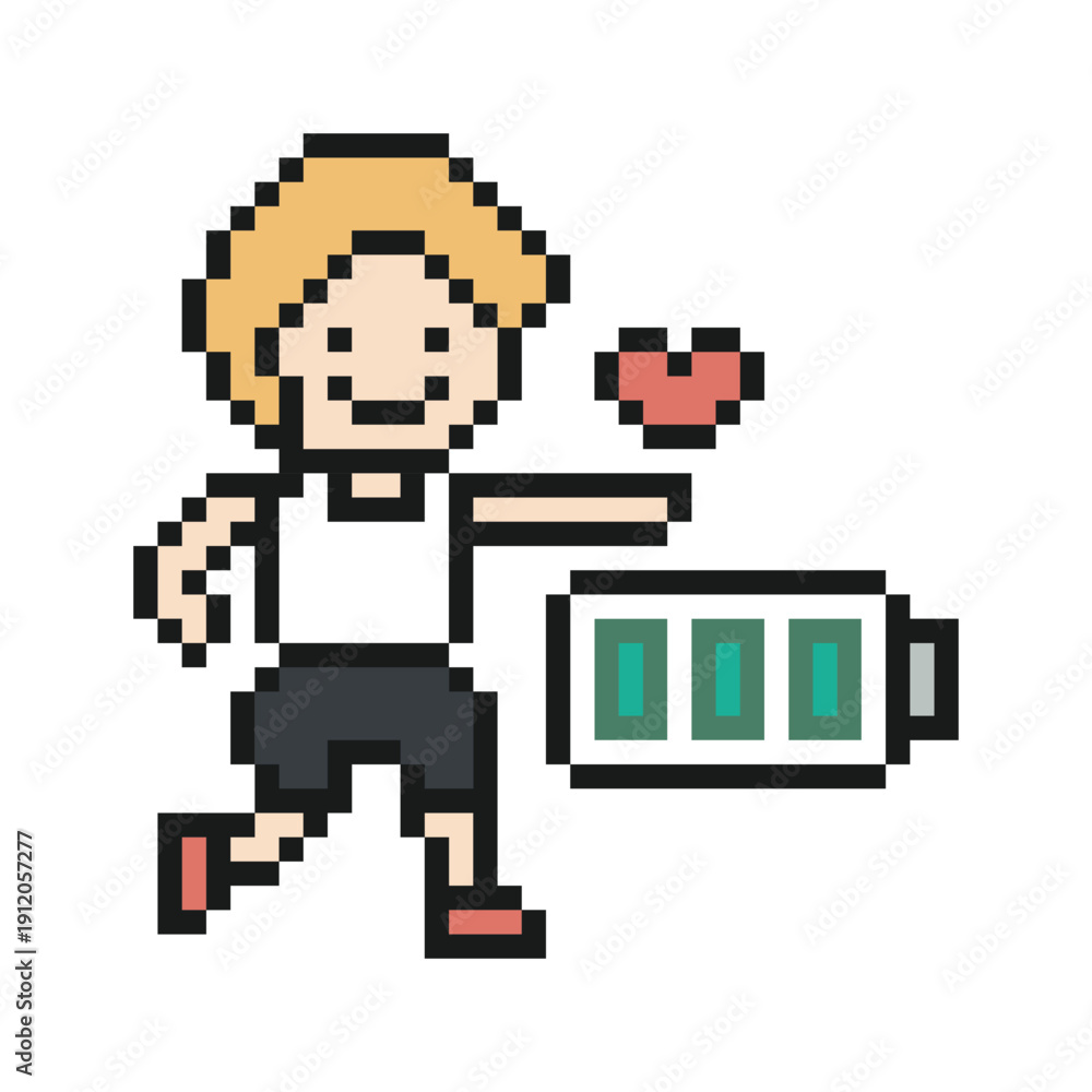 Obraz premium Cartoon man run exercise race marathon with 8bit,jogging,walk,runner,trainer.