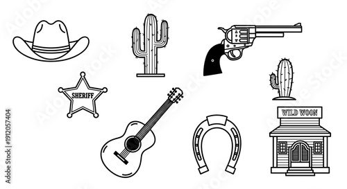 Small western outlaw and sheriff equipment icons