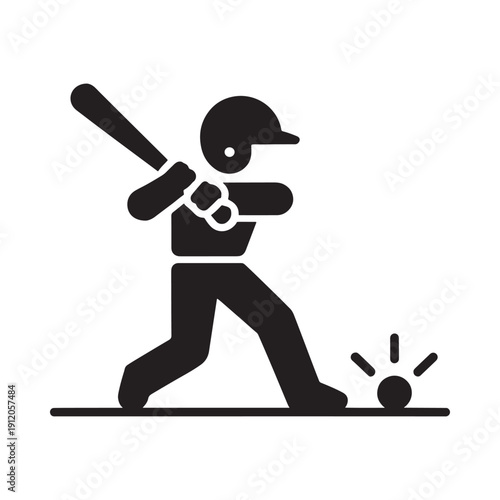 Black silhouette of a baseball player swinging a bat at a ball