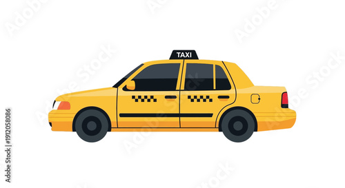 A bright yellow taxi cab illustration viewed from the side