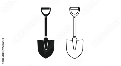 Two black and white illustrations of gardening hand shovels