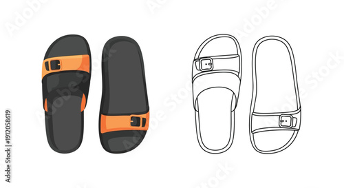 Two pairs of sandals one colored one outlined in white