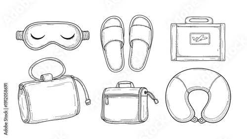 Travel Essentials: An array of travel essentials are neatly arranged, a collection of necessities that provide the ultimate in comfort and convenience for travel.