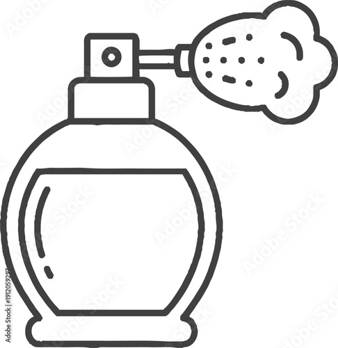 Perfume bottle line icon with atomizer spray. Vector outline symbol for cosmetics, beauty, and fragrance. Elegant flacon pictogram for scent and aromatherapy. Isolated art