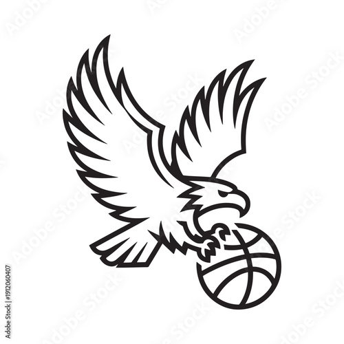 An eagle in flight clutching a basketball in its talons