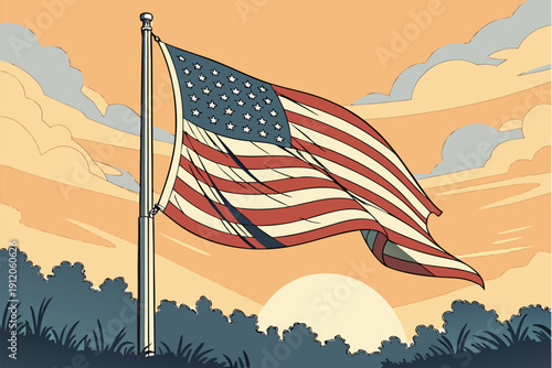 Warm golden sunset light with soft orange and blue sky gradient background, creating calm, peaceful, and atmospheric evening scene.