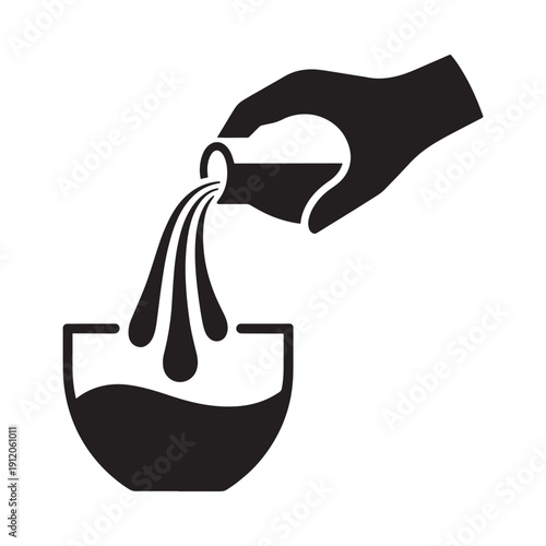 Pouring liquid from a pitcher into a bowl a simple black and white icon
