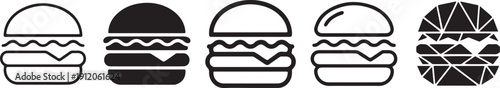 Burger icon set flat design vector illustration, fast food symbols collection, scalable food graphics, modern line art