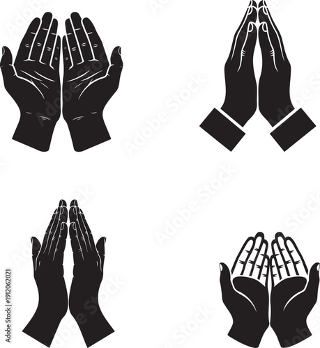 Human Hands Raised in Prayer Silhouette for Islamic Dua Supplication and Religious Faith Icon