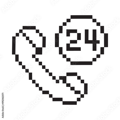 Pixelated telephone icon with a circular number twenty four displayed
