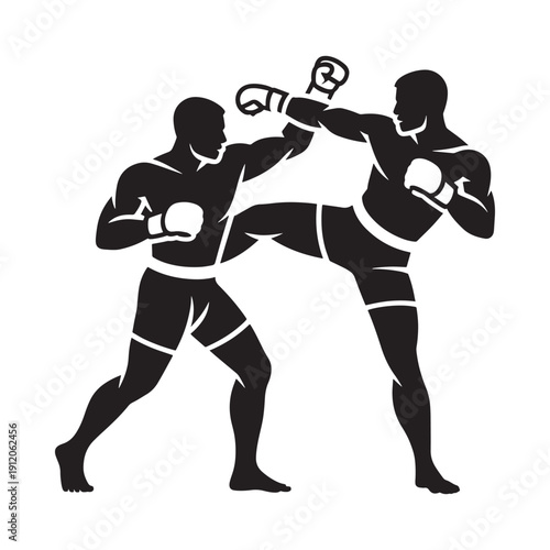 Muay thai fighters engaged in combat a dynamic silhouette illustration