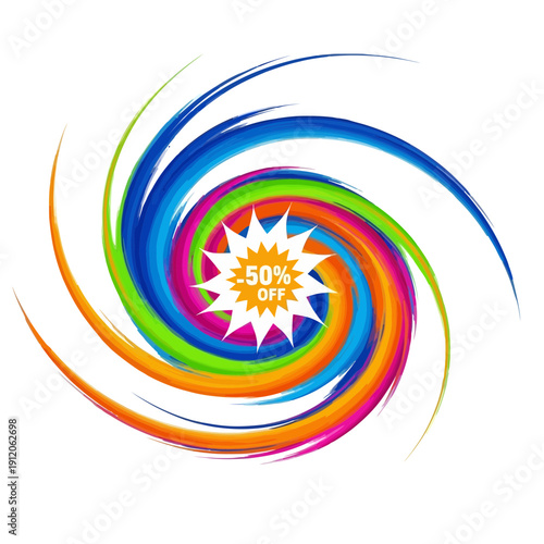 Colorful Spiral Design With Fifty Percent Off Sale Promotion Graphic