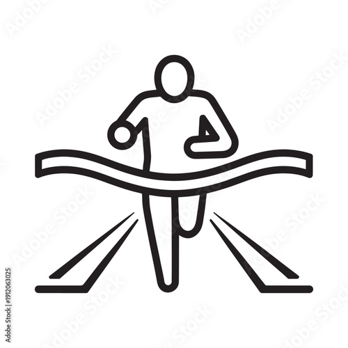 Runner crossing a finish line in a simple line art illustration