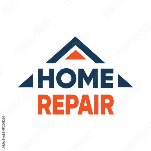 Blue and orange home repair with house symbol and text