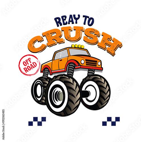ready to crush first grade monster truck illustration cartoon design fun