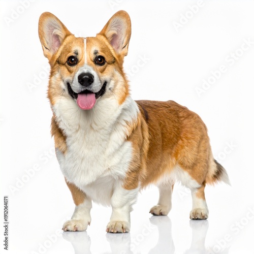 Welsh Corgi Pembroke, chien de race d'origine du Pays de Galles, debout, isolé sur fond blanc. Generated Image. 