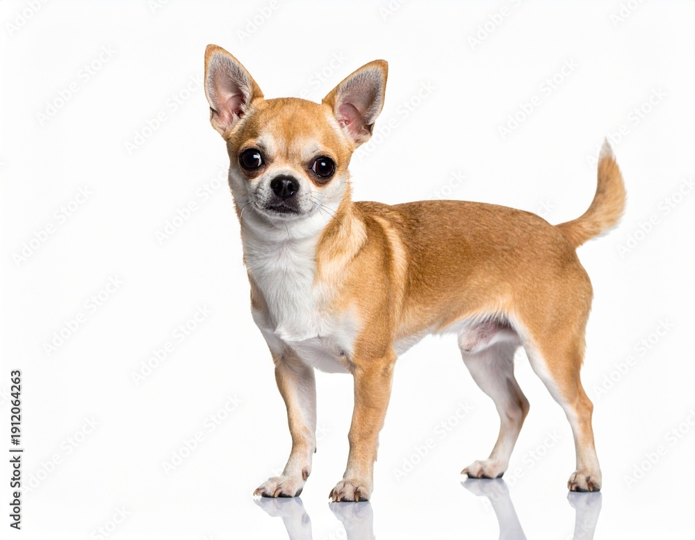 Obraz premium Chihuahua aux poils courts blancs et marrons; isolé sur fond blanc. Generated Image. 