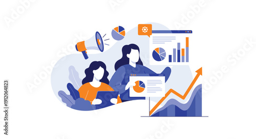 Marketing team analyzing data and campaign performance on dashboards to optimize strategy and drive business growth forward.