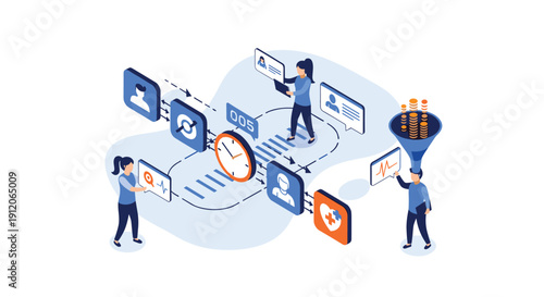 Business workflow illustrating the process of converting user engagement and data into revenue through an effective sales funnel.