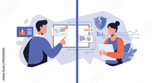 Split-screen concept comparing a system error or vulnerability with a secure, protected system managed by IT professionals.