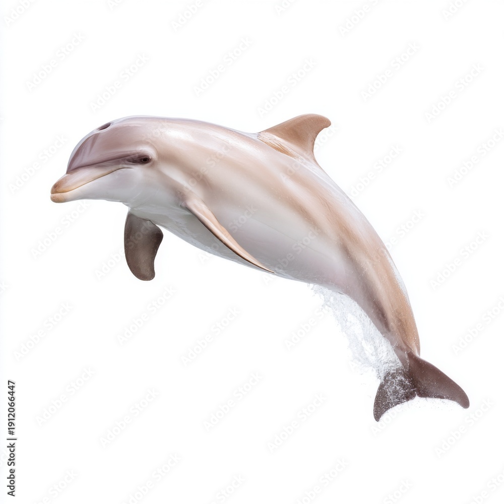 Fototapeta premium Joyful Dolphin Leaping Through the Air Splashing Water in a Bright Blue Ocean Environment