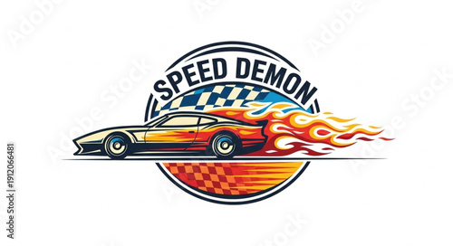 Vintage Racing Car Speed Demon Logo.