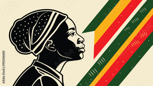 Modern Afro Art Illustration of African Woman Celebrating Culture and Heritage