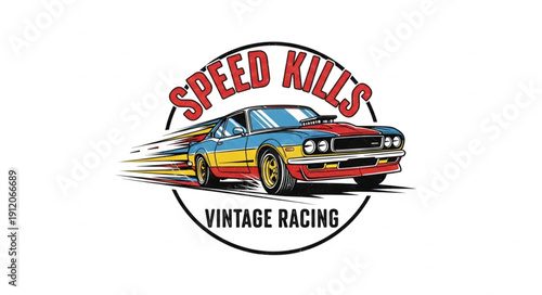 Vintage Racing Cars Speed Kills Logo.