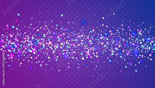 Holographic Tinsel. Pink Carnival Confetti And Blue Neon Glitter. Abstract Birthday Background. Firecracker Texture With Rainbow Color And Sparkle. Purple Holographic Tinsel